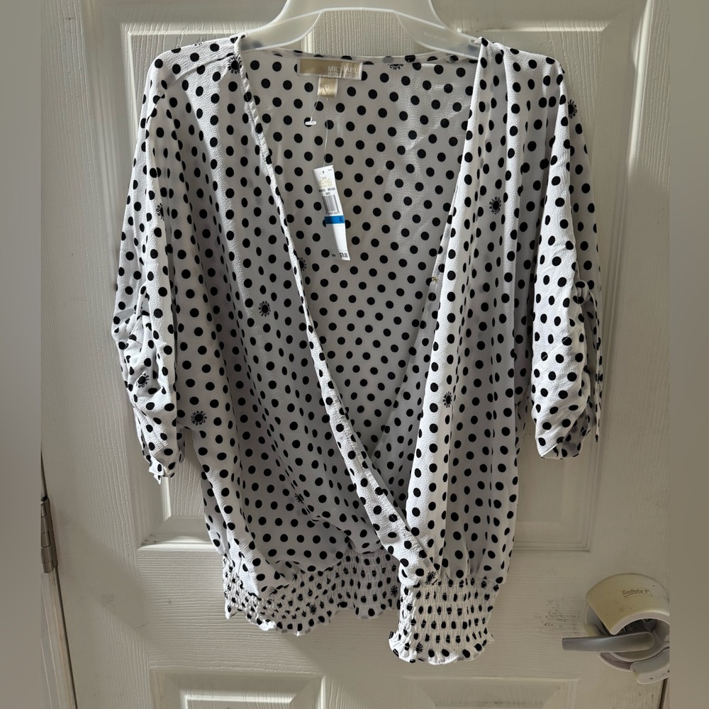 NWT Michael Kors Black and White Wrap Blouse